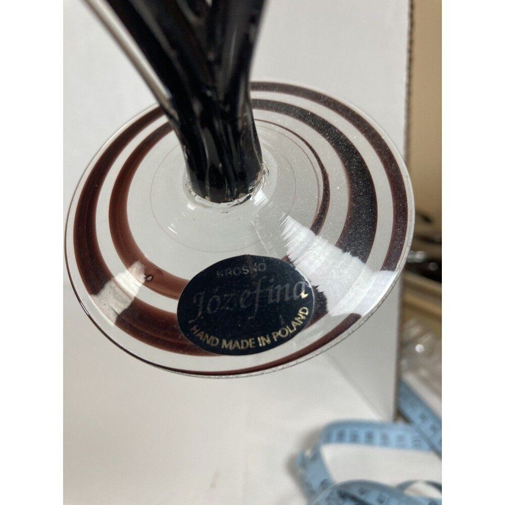 Jozefina Krosno Art Glass Black Swirl Stemmed Goblet Candle Holder Poland Vtg 9” - Picture 3 of 12
